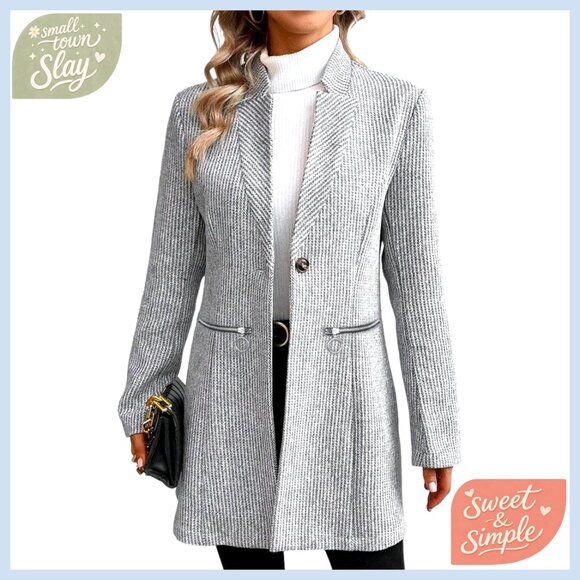 Slim Fit Wool Blend Pea Coat Long Sleeve Button Front Jacket